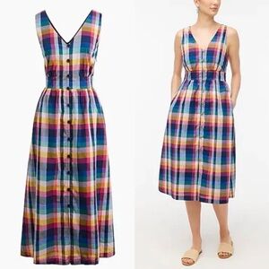 J. CREW "Mixed-Plaid Button-Up Midi Dress", Size 6